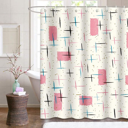 Shower Curtain for Bathroom Decor, 66 x 72 Inch, Mid Century Modern | Atomic Vintage 1950s Turquoise Waterproof Polyester Fabric Shower Curtains Set with Hooks