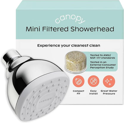 Canopy Mini Filtered Shower Head - Compact Filter for Hard Water - Chrome