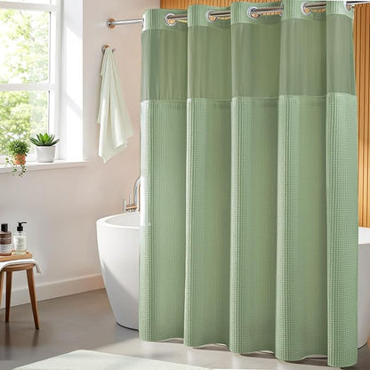 River Dream Cotton Blend Fabric Shower Curtain Set with Liner, Sage, 71x74 | Waffle Weave, No Hook Needed, with Snap in Replacement Liner, Top Sheer Window, Hotel Quality Fabric for Bathroom