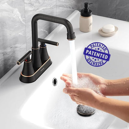 Bathroom Sink Faucet, Hurran 4 inch Oil Rubbed Bronze Bathroom Faucets for Sink 3 Hole with Pop-up Drain and Supply Hoses, 2-Handle Centerset Faucet for Vanity RV Farmhouse, 2 Pack