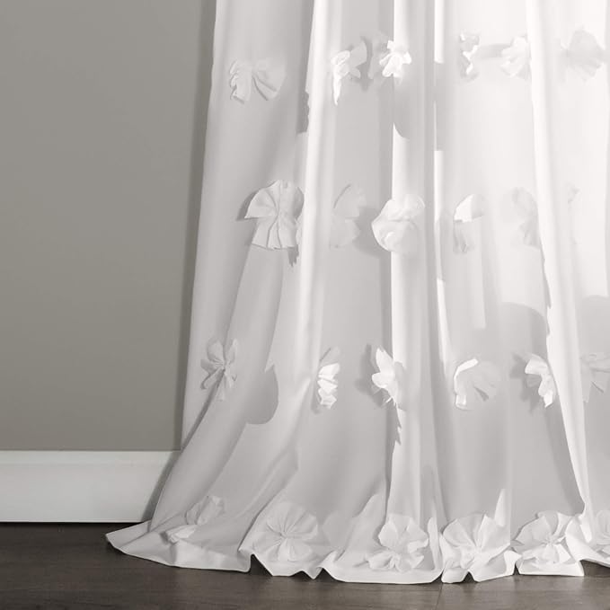 Lush Decor Riley Light Filtering Window Curtain Panel, Single 54" W x 108" L, White - Cute White Curtains for Bedroom - Bow Decor - Coquette Curtains for Windows