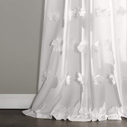 Lush Decor Riley Light Filtering Window Curtain Panel, Single 54" W x 108" L, White - Cute White Curtains for Bedroom - Bow Decor - Coquette Curtains for Windows