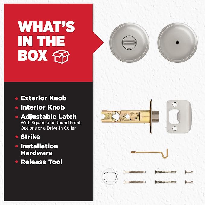 Kwikset Juno Interior Privacy Door Knob with Lock, Door Handle for Bathroom and Bedroom, Satin Nickel Keyless Turn Lock Doorknob, with Microban Protection (Pack of 8)