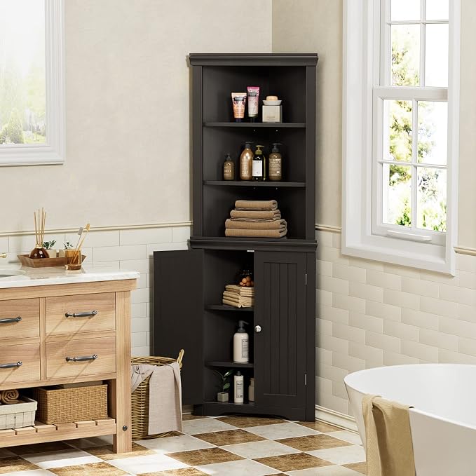 YESHOMY Corner Cabinet, Storage Cupboard with Doors, Brown | Tall Storage Cabinet with Adjustable Shelves, for Living Room, Bathroom, Kitchen