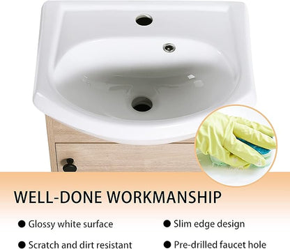18" Bathroom Vanity with Sink, 18 Inch Floating Bathroom Vanity for Small Space, Modern Bathroom Vanity, Brown Wall Mounted Cabinet Set
