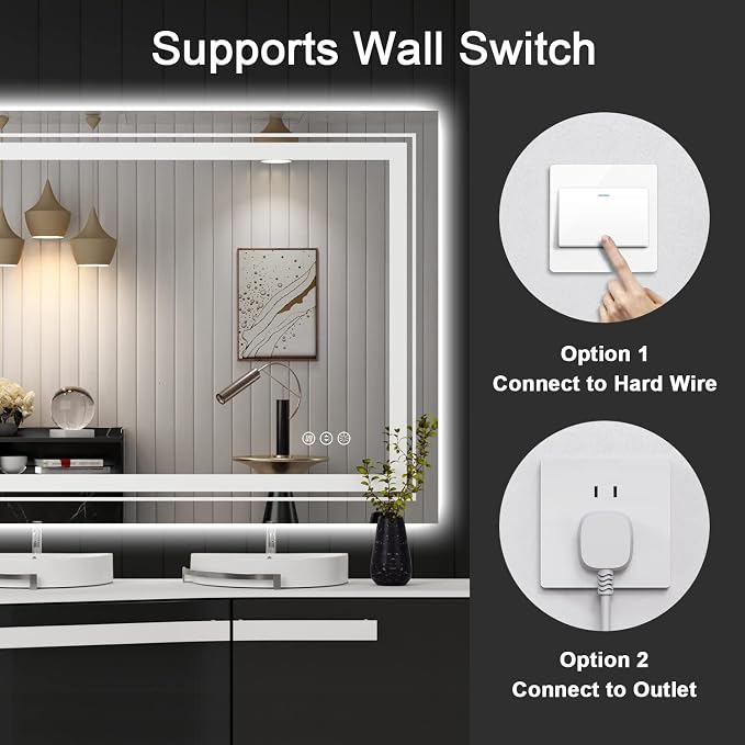 Snowdool 24 x 36 in LED Bathroom Mirror, Front and Backlit, Anti-Fog | Front and Backlit, Stepless Dimming, Anti-Fog, Memory Function