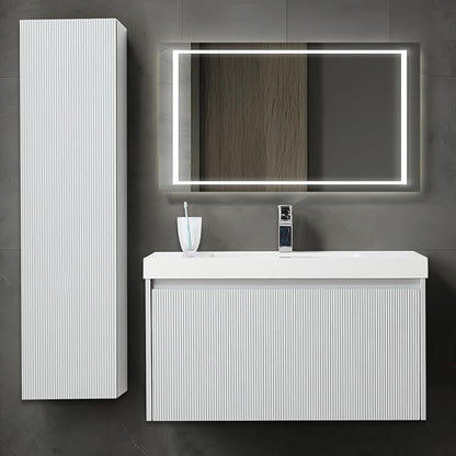 Blossom 36 Inch Bathroom Vanity with Sink and Side Cabinet, All Wood Floating Bathroom Vanity with Acrylic Sink, Bathroom Sink Cabinet with Soft-Close Drawer, Modern Style Vanities, Light Grey