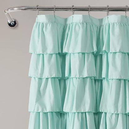 Lush Decor Ruffle Shower Curtain | Floral Textured Vintage Chic Farmhouse Style Design, Light Turquoise, 72" x 72"