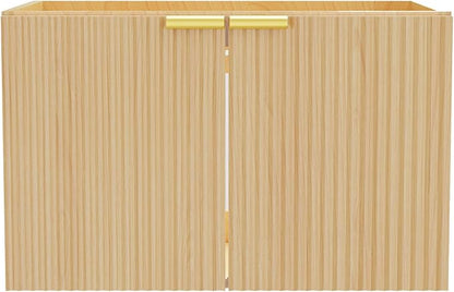 Modern Bathroom Vanity Without Sink, Floating Wall Mount Cabinet with Wavy Textured Doors, Waterproof Storage for Small Bathroom, Soft-Close Design, Nature Wood (Nature Without Sink, 30")