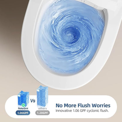 Smart Toilet with Built-in Tank and Pump - Bidet Toilet Combo with Side Knob Control, Heated Seat, Instant Warm Water Wash, Warm Air Dryer, 1.06 GPF One-Piece Toilet for Low Water Pressure