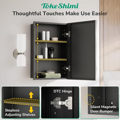 TokeShimi 24x36 Recessed Medicine Cabinet with Mirror Surface Mount, Brushed Nickel Bathroom Mirrored Medicine Cabinet, Bathroom Mirror with Storage Adjustable, Aluminum Framed