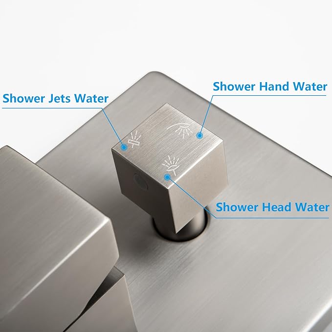 SKOWLL Brushed Nickel Shower System with Body Jets 12 Inch LED Rain Shower Head with Handheld, Wall Mounted Shower Faucet Set Rough in Mixer Valve and Trim Included