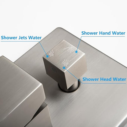 SKOWLL Brushed Nickel Shower System with Body Jets 12 Inch LED Rain Shower Head with Handheld, Wall Mounted Shower Faucet Set Rough in Mixer Valve and Trim Included