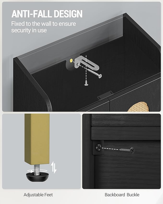 Bathroom Cabinet, Small Storage Cabinet with 4 Doors, Bathroom Organizers and Storage Cabinets with Adjustable Feet, Cabinets Freestanding for Living Room, Kitchen, 7.1"D x 14.6"W x 32.7"H