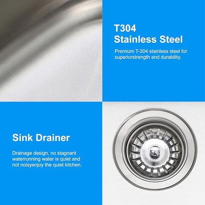 15 inch Stainless Steel Bar Sink, 2-hole Single Bowl Topmount Brushed Drop in RV Sink with Drainer