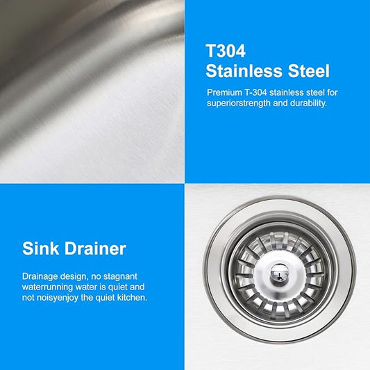 15 inch Stainless Steel Bar Sink, 2-hole Single Bowl Topmount Brushed Drop in RV Sink with Drainer