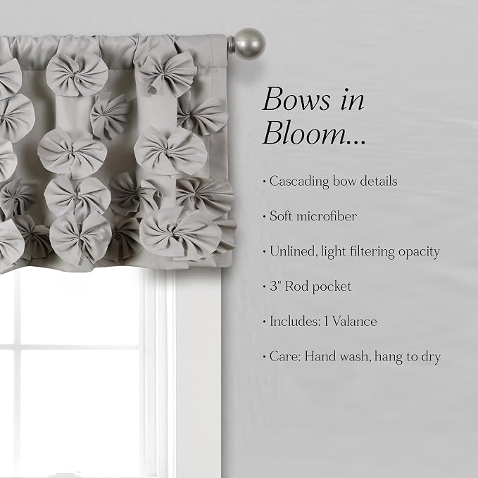 Lush Decor Riley Window Valance, Single 54" W x 18" L, Light Gray - Valance Curtains - Kitchen Valances for Windows - Bathroom Window Curtains