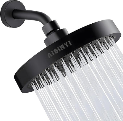 6" High Pressure Rain Shower Head, Luxury Matte Black Finish | 6 Inch Fixed Bathroom Showerhead, Adjustable Replacement, 90 Anti-Clog Nozzles, Removable Restrictor, Tool-Free Easy Install