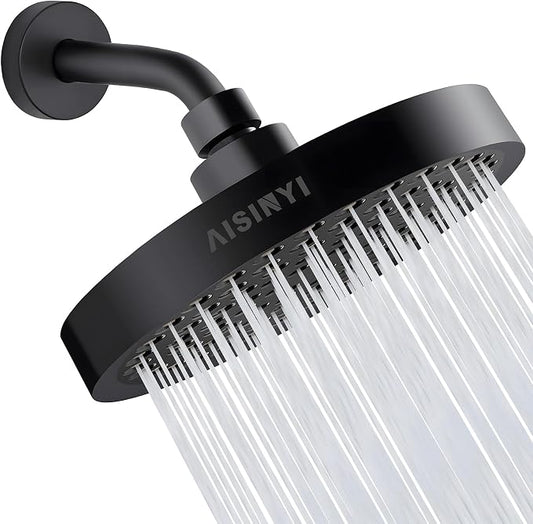 6" High Pressure Rain Shower Head, Luxury Matte Black Finish | 6 Inch Fixed Bathroom Showerhead, Adjustable Replacement, 90 Anti-Clog Nozzles, Removable Restrictor, Tool-Free Easy Install