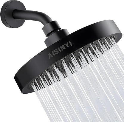 6" Rain Shower Head & 6" Shower Arm, Luxury Matte Black Finish | High Pressure 6 Inch Fixed Showerhead, Adjustable Replacement, 90 Nozzles, Removable Restrictor, Tool-Free Easy to Install