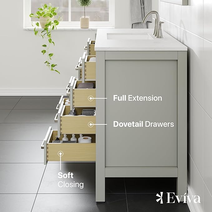 Eviva Aberdeen 54 in. Gray Single Sink Bath Vanity with Carrara Quartz Top and Undermount Porcelain Sink