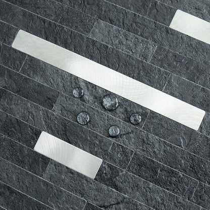 AULIGET 20 Sheets Black Slate Peel and Stick Backsplash, PVC Mixed Metal Silver Wall Tile Stick on Backsplash for Kitchen and Bathroom
