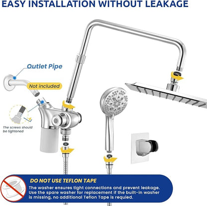 Upgraded Dual Shower Heads Combo, 10 inch Filtered Shower Head with Handheld, 3-Way Rain Shower Head with Filters, 7 Settings Handheld Spray, High Pressure, Height Adjustable (Silver)