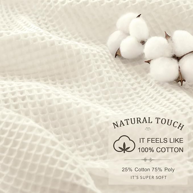 Waffle Weave Shower Curtain - Ivory Cotton Fabric Texture Heavyweight Shower Curtain for Bathroom,Washable, 36Wx72L