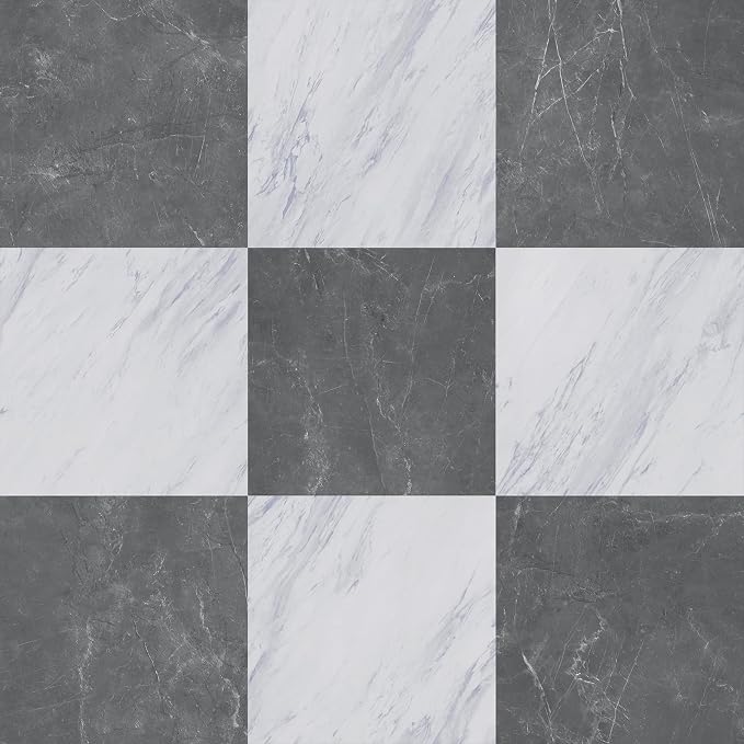 ATOPOSE Peel and Stick Vinyl Floor Tiles,10-Pack 12x12 Inch,Self Adhesive Waterproof Flooring Planks for Kitchen, Dining Room,Bathroom,Vestibule,Cover 10 Sq. Ft(Grey/White Marble,15 Tiles Per Color)