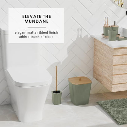 Clara Clark Bathroom Set - Sage Green Bathroom Accessories Set, 6PC Bathroom Accessory Set, Bathroom Sets with Bathroom Rugs, Toilet Brush, Trash Can & Soap Dispenser