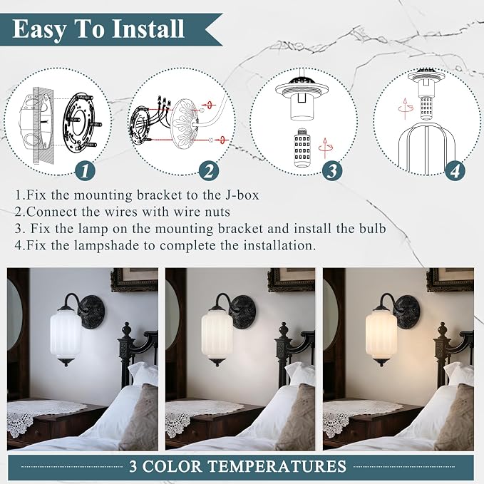 Vintage Gold Milk Glass Wall Sconce - Vintage White Shade & Brass Finish Base - Indoor Hardwired Wall Lighting Fixture for Living Room, Bedroom, Hallway, Entryway (Bulbs Included)- White