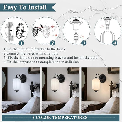Vintage Gold Milk Glass Wall Sconce - Vintage White Shade & Brass Finish Base - Indoor Hardwired Wall Lighting Fixture for Living Room, Bedroom, Hallway, Entryway (Bulbs Included)- White