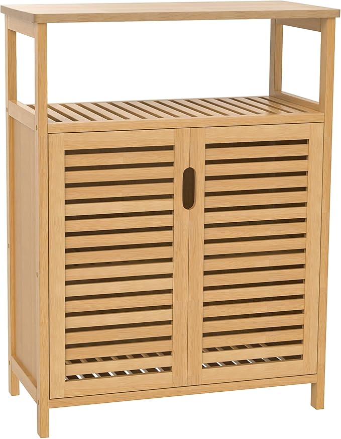 Bathroom Storage Cabinet, Freestanding Floor Cabinet with 2 Doors and Top Shelf for Kitchen, Entryway, Living Room