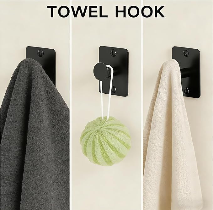 Matte Black Bathroom Accessories Set, 5 Pieces Bathroom Hardware Set, 24 inch Towel Bar, Towel Racks for Bathroom, Robe Towel Hooks, Toilet Paper Holder Wall Mounted