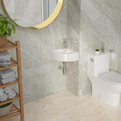 Lordear Wall Mount Corner Bathroom Sink 18 Inch White Ceramic Washing Basin Sector Wall Mount Sink for Small Bathrooms.