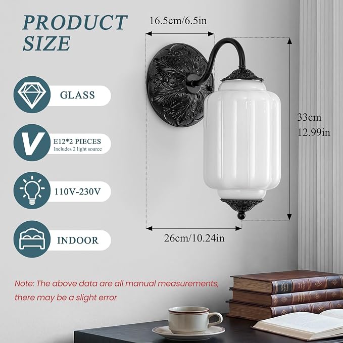 Vintage Gold Milk Glass Wall Sconce, Wall Light Set of 2 - Vintage Milky White Shade & Brass Finish Base, Indoor Hardwired Wall Lighting Fixture for Foyers, Bedroom, etc (Bulbs Included)-White