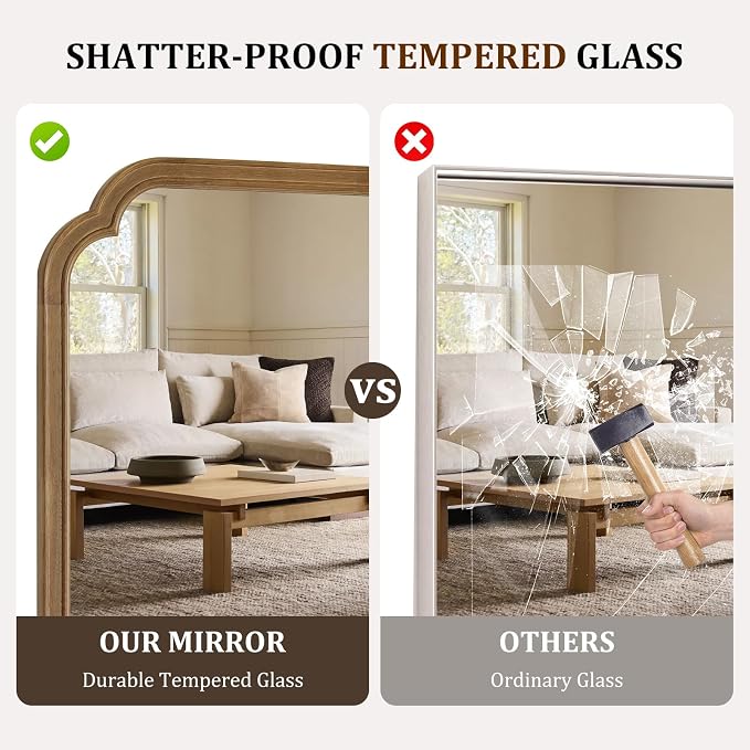 24" x 36" Rounded Corner Arch Wall Mirror with Wood Frame for Entryway, Living Room or Bedroom Home Decor - Light Woodgrain 24" x 36" Natural Color