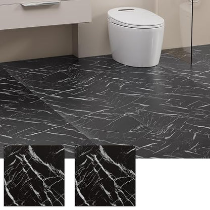 Peel and Stick Floor Tile, 30 PCS 12" x 12" Waterproof Marble Texture Luxury Vinyl Tiles, Easy DIY Self Adhesive Vinyl Flooring for Bathroom, Kitchen, Living Room, Black Marble