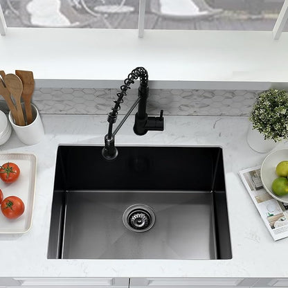 Undermount Laundry Utility Sink with Faucet, 23"x18"x12" Black Stainless Steel Laundry Sink Undermount Utility Sink Laundry Room Sink 16 Gauge Single Bowl Deep Laundry Sinks