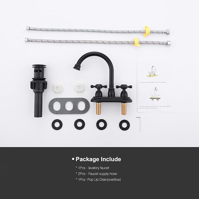 4-Inch Bathroom Sink Faucet Matte Black, Vintage 2-Handle Centerset Vanity Faucet for Bathroom Sink