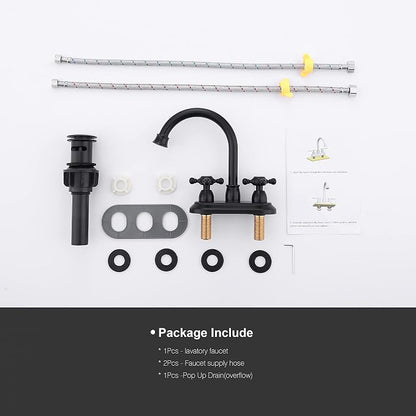 4-Inch Bathroom Sink Faucet Matte Black, Vintage 2-Handle Centerset Vanity Faucet for Bathroom Sink