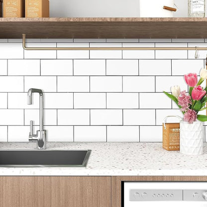 Peel and Stick Backsplash Tile for Kitchen & Bathroom Walls (White, 10 Tiles - 9.7 sq. ft. (0.9 m²))