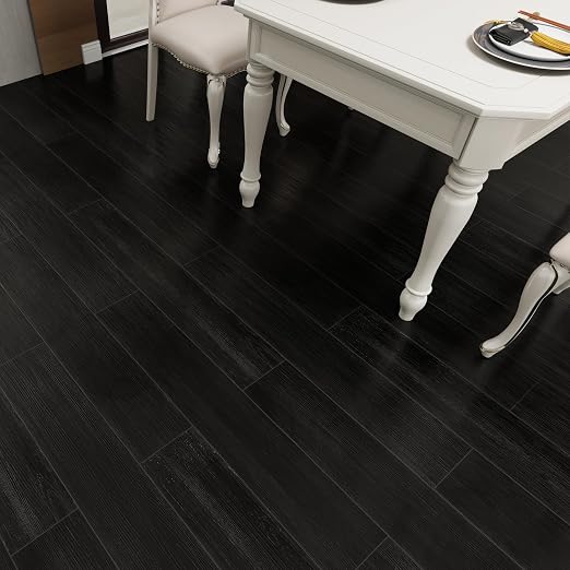 36-Pack 54 Sq.ft Peel and Stick Floor Tiles,Black Vinyl Flooring Wood Plank,Self-Adhesive Waterproof for Bedroom, Kitchen, Living Room Home Decor