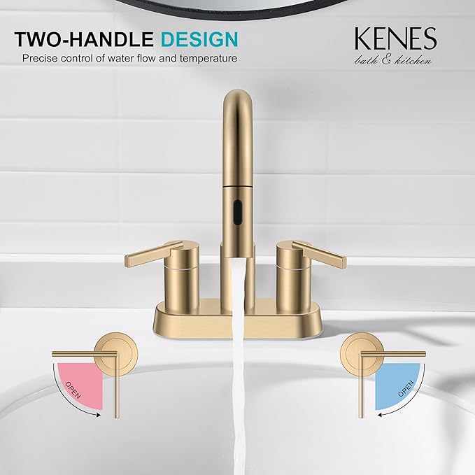 KENES Champagne Bronze Pull Down Bathroom Faucet, 4 Inch 2 Handle Centerset Bathroom Faucet 3 Hole with Pull Out Sprayer, Bathroom Vanity Faucet with Pop Up Drain & Supply Lines LJ-9069-CB
