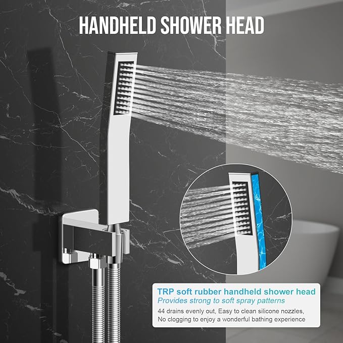 Ceiling Mount Shower Faucet Set, Rain Shower System, 10 inch Ceiling Shower Faucet with Handheld Shower Head, With Shower Valve and Trim Kit Polished Chrome