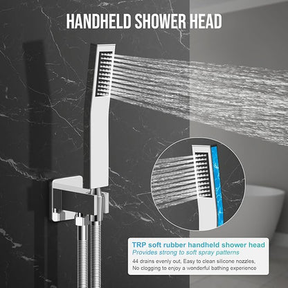 Ceiling Mount Shower Faucet Set, Rain Shower System, 10 inch Ceiling Shower Faucet with Handheld Shower Head, With Shower Valve and Trim Kit Polished Chrome