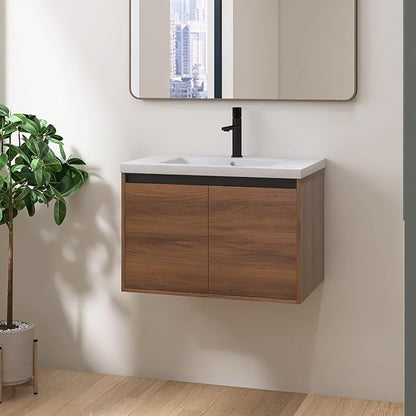 30" Floating Bathroom Vanity,30 Inch Bathroom Vanity with Sink,Single Sink Wall Mounted Vanity Combo,Dark Brown Wall Mounted Cabinet Set