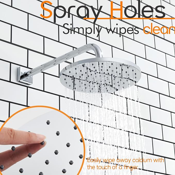 Rainfall Shower Head 10 Inch Overhead Waterfall Showerhead with Adjustable Swivel Ball Joint, Anti-clogging Nozzles, Brushed Nickel SH001BR-D10