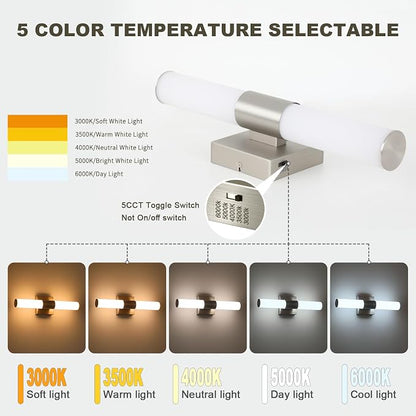 Brushed Nickel Vanity Light for Bathroom Lights Fixtures Over Mirror 5CCT Dimmable Vanity Light Bar 15.74-Inch 12W Bathroom Lighting Fixtures for Mirror