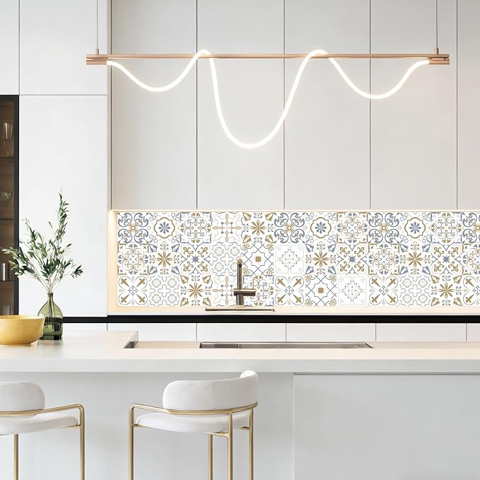 24 PCS Bohemian Floral PVC Peel and Stick Tile Stickers | for Kitchen Bathroom RV, Waterproof Self-Adhesive Removable Backsplash Decals, Easy DIY Upgrade, Smooth Surfaces, 3.94x3.94in